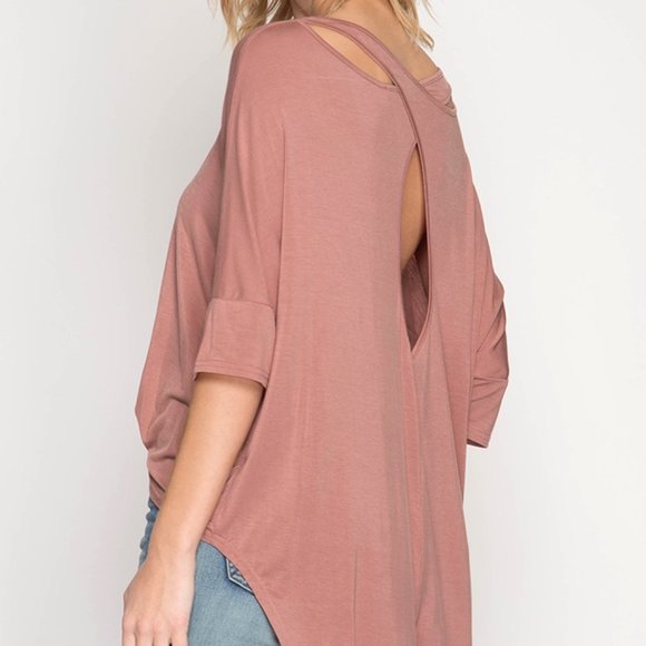 Half Sleeve High Low Top Cutout Back - Picture 2 of 13